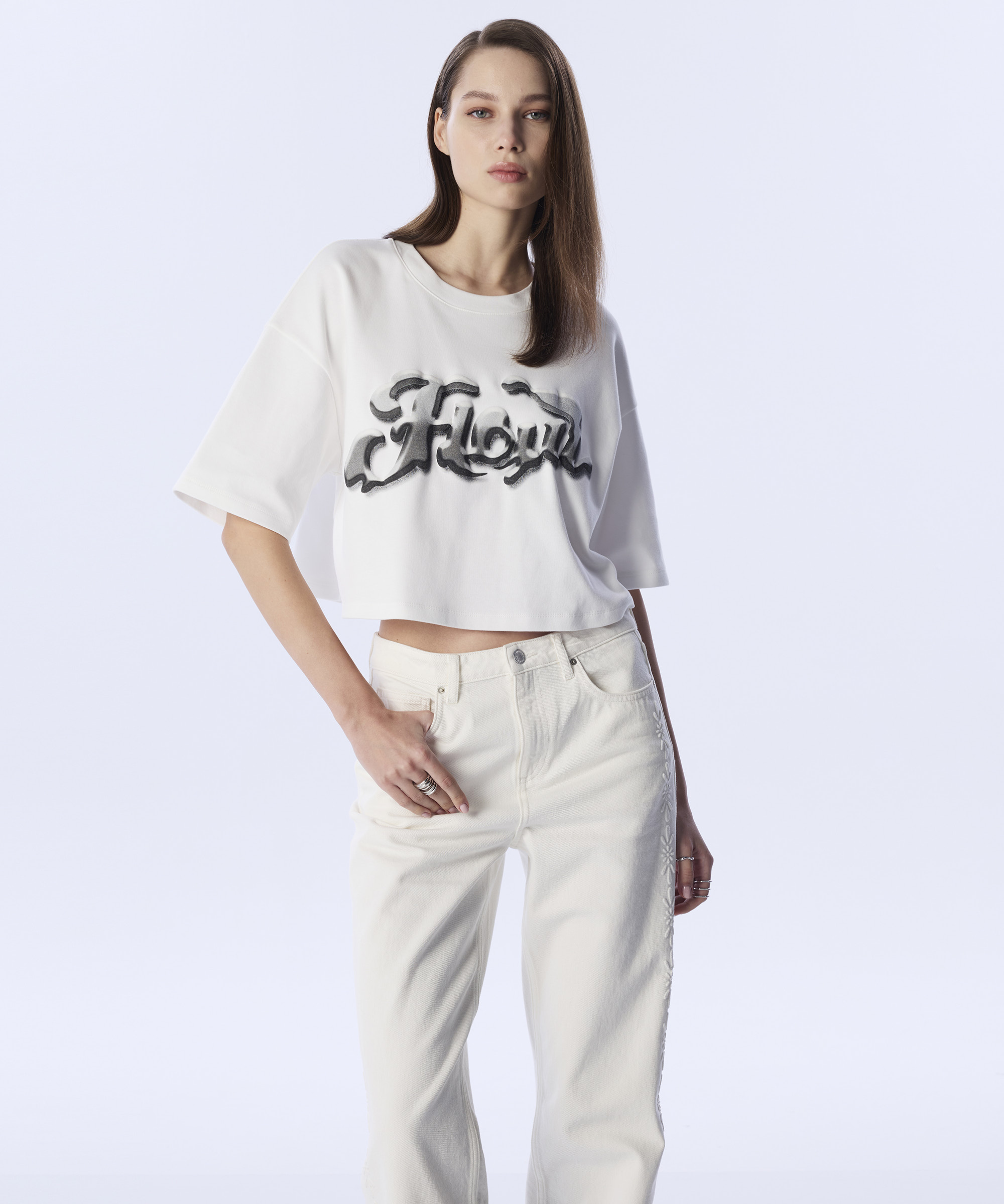 GOFRELİ CROP T-SHIRT - TS1250070187018 - Ekru T-shirt