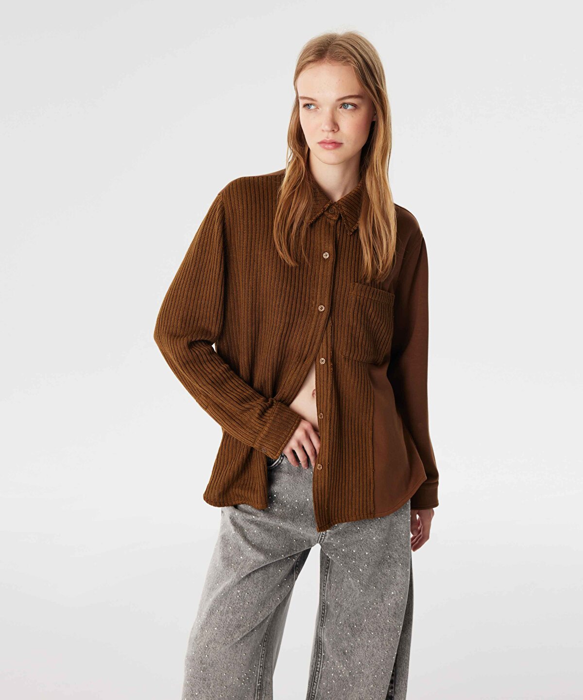 TRİKO MIX OVERSIZE GÖMLEK - 1
