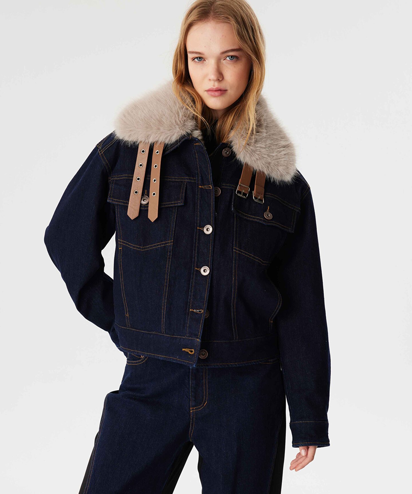 Mavi SUNİ KÜRK YAKALI JEAN MONT TW6240012029629 | TWIST