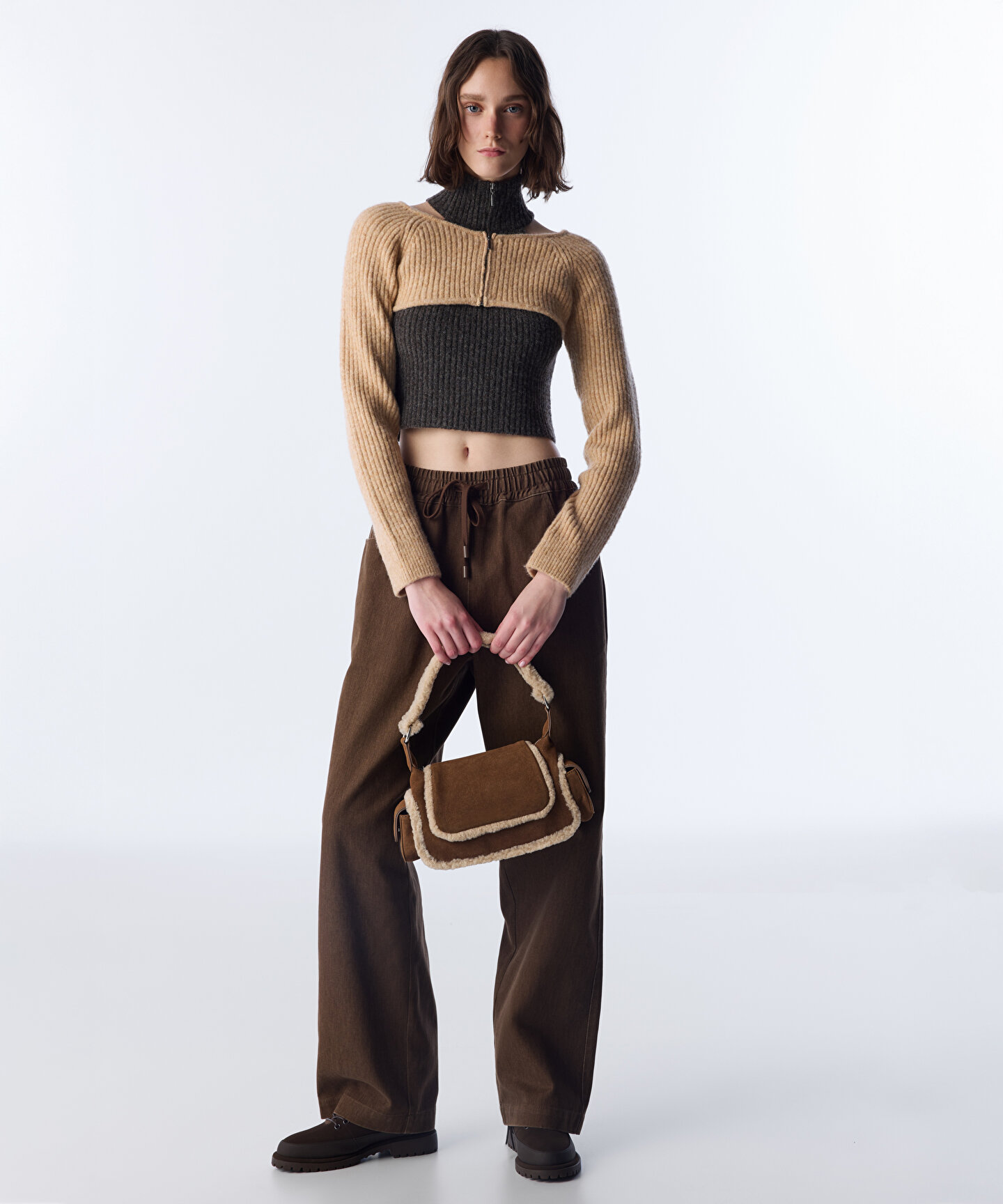 DIFFERENT IS OK Ribbed Cut-out シズニルック Kahverengi ÇİFT PARÇA GÖRÜNÜM CUTOUT TRİKO TW6250050609027 | TWIST