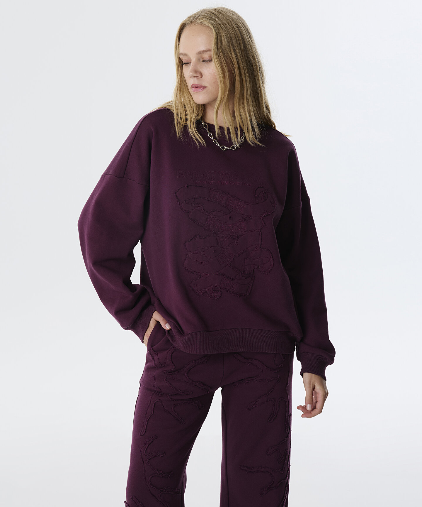 Bordo APLİKELİ SWEATSHIRT TW6250091030035 | TWIST