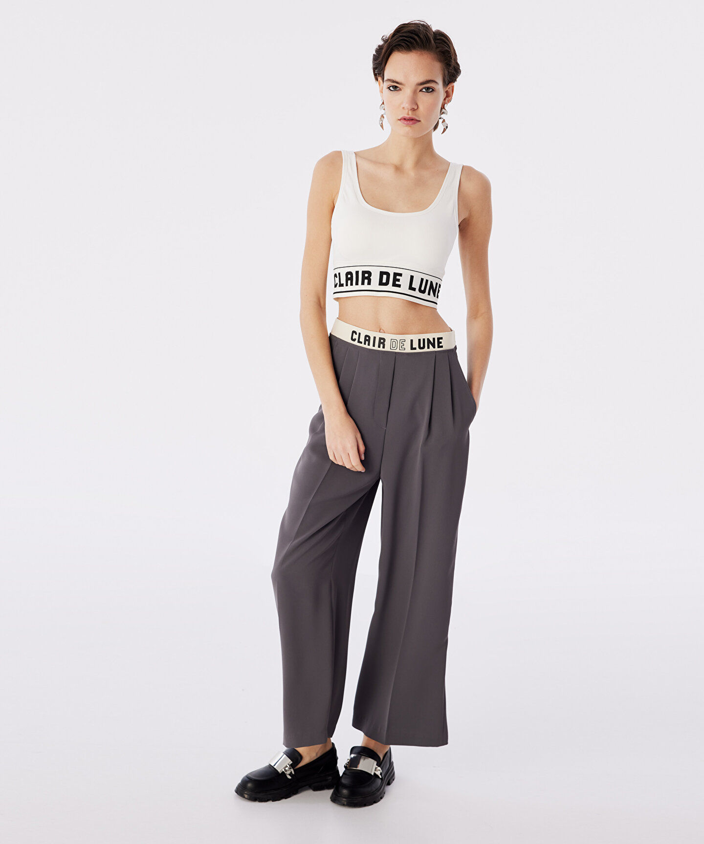 Gri SLOGANLI WIDE LEG FİT PANTOLON TS1240003120005 | TWIST