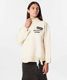 Ekru SLOGAN APLİKELİ SWEATSHIRT TW6240091030082 | TWIST