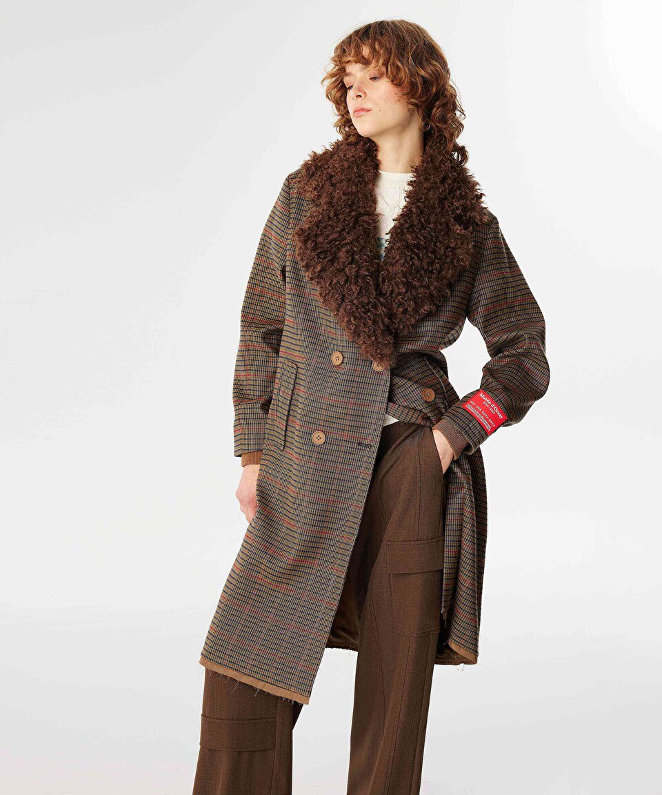 Kahverengi EKOSE DESEN SHEARLING MIX KABAN TW6240008030021 | TWIST