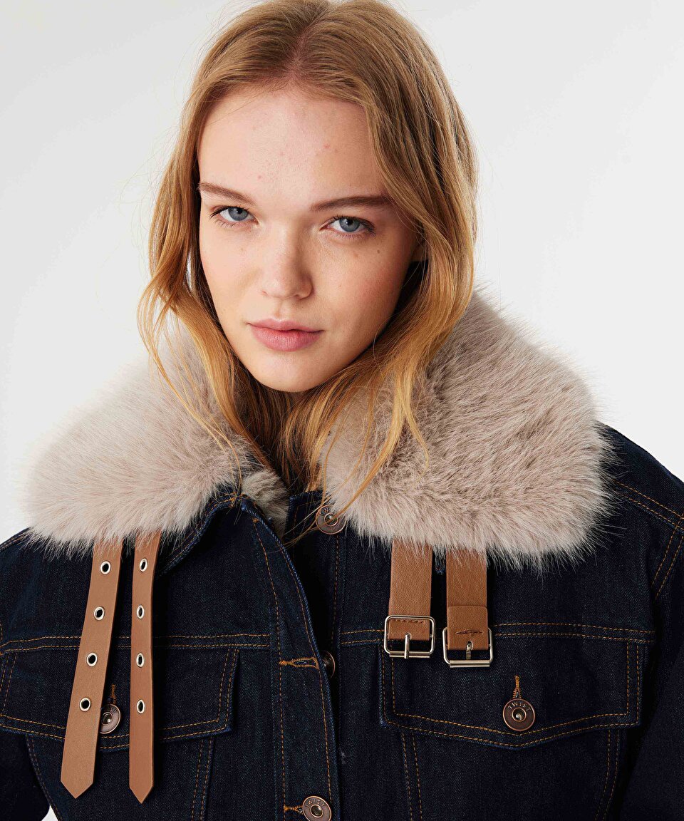 Mavi SUNİ KÜRK YAKALI JEAN MONT TW6240012029629 | TWIST