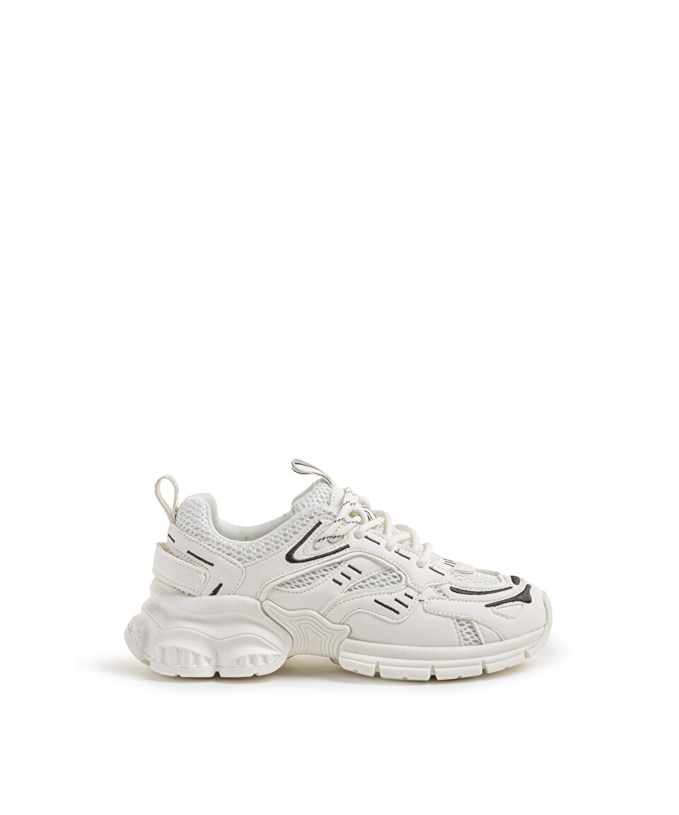 Beyaz KONTRAST DOKULU ÇİFT BAĞCIKLI SNEAKER TW6250062017002 | TWIST